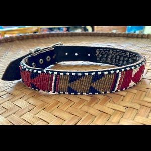 Earth Tones Beaded Vintage Leather Dog Collar Size L 15”-19”